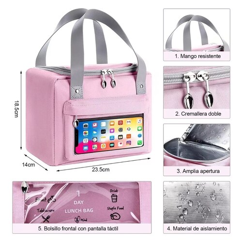 Lonchera Termica Portátil Bolsa Del Almuerzo Frío Y Calor Rosa