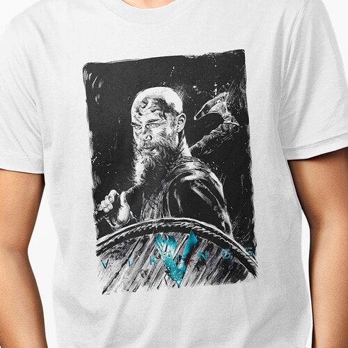 Playera Urbana Blanca para hombre Vikingos Ragnar Lothbrok Serie TV