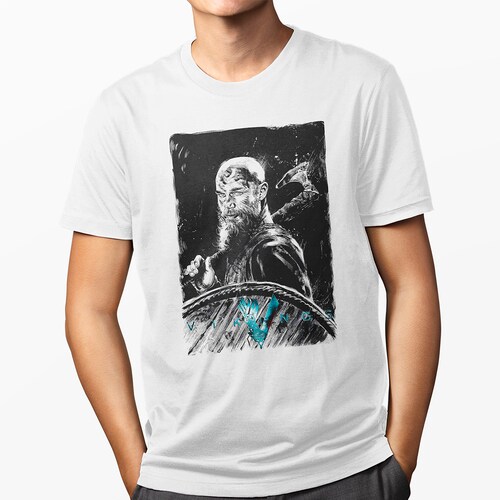 Playera Urbana Blanca para hombre Vikingos Ragnar Lothbrok Serie TV