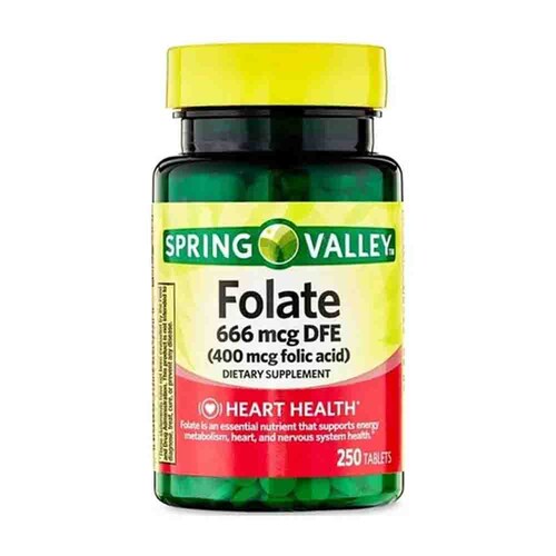 Folate 666mcg DFE Acido Folico 400mcg Spring Valley 250 tabletas 