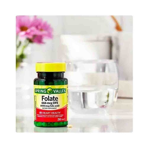 Folate 666mcg DFE Acido Folico 400mcg Spring Valley 250 tabletas 