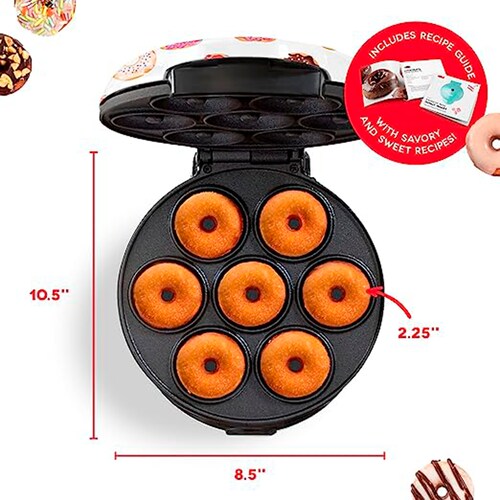 Mini máquina de hacer donas con superficie antiadherente, 7 donas
