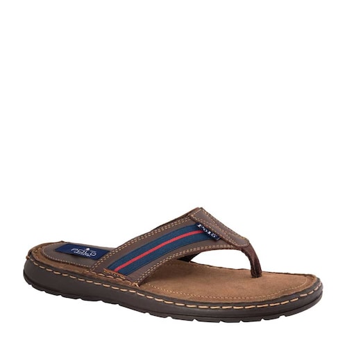 Sandalias casuales de piel marca HPC Polo de hombre, color café, mod. 175614