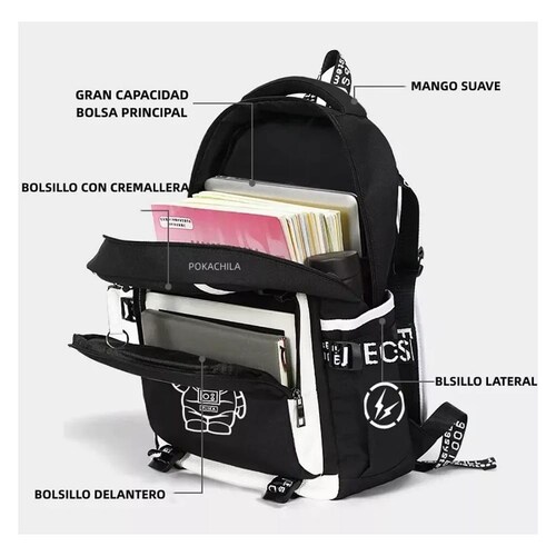 Mochila Escolar Impermeable Antirrobo Luminosa con Dibujos Animados para Niños Primarios Segundarios y Laptop De 15,6 Pulgadas.