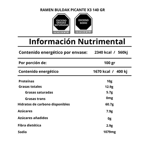 Ramen Buldak picante X3 4 piezas.