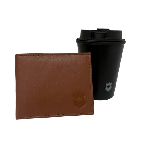 Cartera de Piel y Termo 350ml, Kit de Lujo para Hombre, Royal Swiss, Regalo Elegante y Funcional
