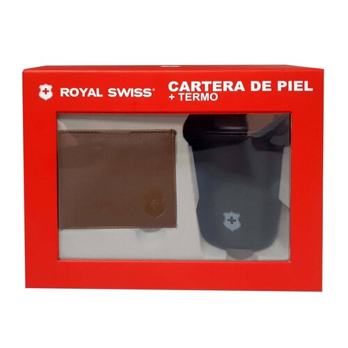 Cartera de Piel y Termo 350ml, Kit de Lujo para Hombre, Royal Swiss, Regalo Elegante y Funcional