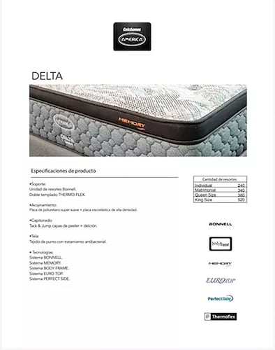 Colchon Matrimonial America Delta Confort Con Memory Comodo.