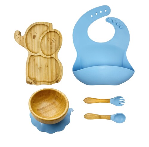 Vajilla en Bambú para Bebé con 2 Platos y Babero en Silicona libre de BPA