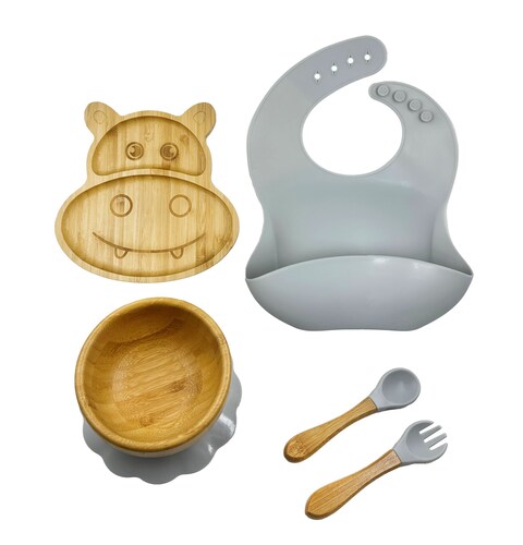 Vajilla en Bambú para Bebé con 2 Platos y Babero en Silicona libre de BPA