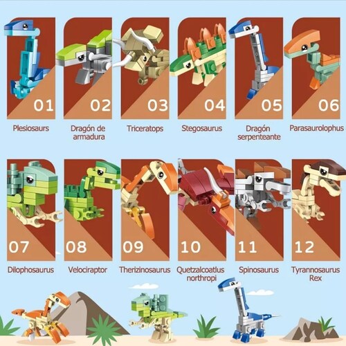 Juego De Bloques 3 En 1 Dinosaurios – 12 Piezas Que Se Transforman En 36 Animales Para Niños +4 Años