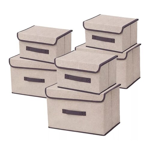 6 Unidades Cajas Organizadoras De Tela Plegables Con Tapas