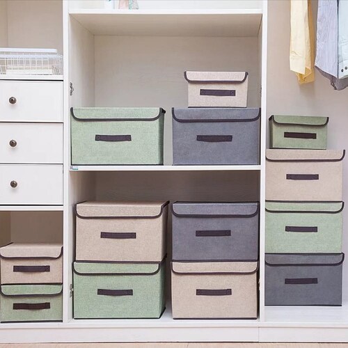 6 Unidades Cajas Organizadoras De Tela Plegables Con Tapas