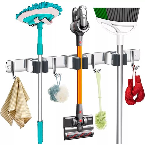 Organizador De Escobas Acero Inoxidable Soporte Multiusos