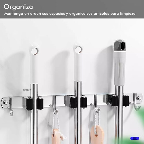 Organizador De Escobas Acero Inoxidable Soporte Multiusos