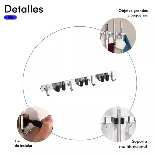 Organizador De Escobas Acero Inoxidable Soporte Multiusos