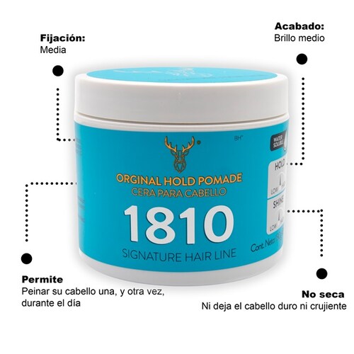 1810 CERA ORIGINAL HOLD POMADE. CERA PARA CABELLO FIJACIÓN MEDIA BRILLO MEDIO. BASE AGUA.