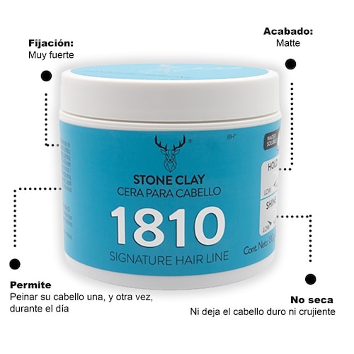 1810 CERA PARA CABELLO STONE CLAY POMADE. CERA PARA CABELLO FIJACIÓN MUY ALTA BRILLO NATURAL. BASE AGUA.	