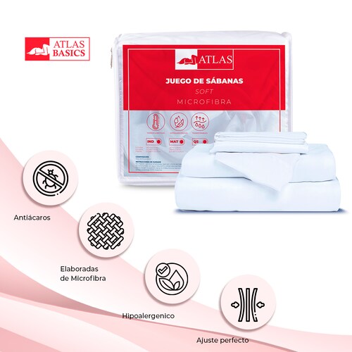 Juego de Sábanas Individual Blanco Atlas Basic de Microfibra Suave y Secado Rápido