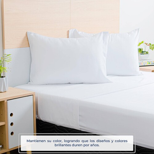 Juego de Sábanas Queen Size Blanco Atlas Basic de Microfibra Suave y Secado Rápido