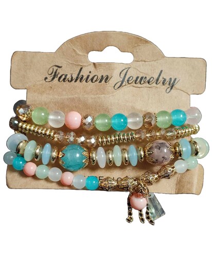 Set de 4 pulseras elasticas color rey, varios estilos, dijes