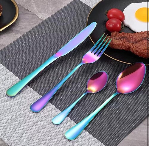 Cubiertos Tornasol, juego de cubiertos de 24 piezas de acero inoxidable Rainbow Silverware.