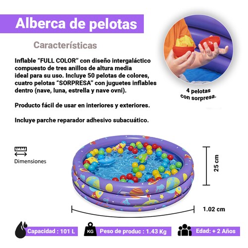 Bestway Alberca Redonda 1.02x.25cm con Pelotas 3 Anillos Morada 52466
