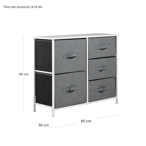 Mueble Cajonera Buro Organizador 5 Cajones Tela Moderno Gris