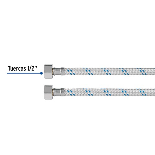 2 Mangueras con 2 Llaves Angulares para lavabo o fregadero 40 cm 1/2¨ x 1/2¨.