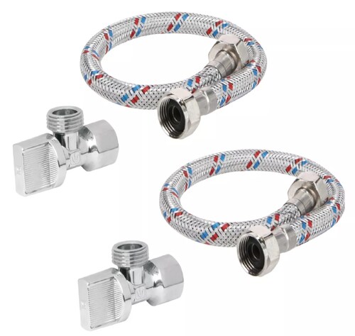 2 Mangueras con 2 Llaves Angulares para lavabo o fregadero 40 cm 1/2¨ x 1/2¨.