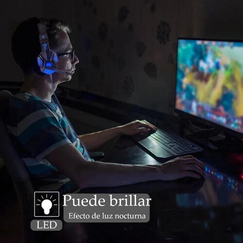 Audifonos gamer auriculares pc estéreo Led Gaming PS4 cable micrófono diadema lap azul xbox cel