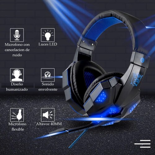 Audifonos gamer auriculares pc estéreo Led Gaming PS4 cable micrófono diadema lap azul xbox cel