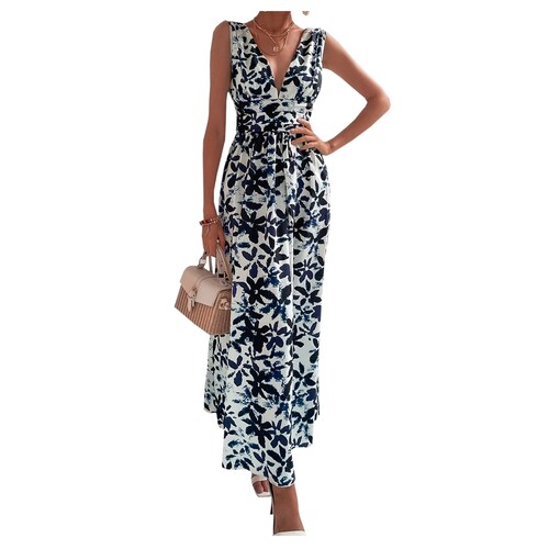 Vestido Largo Dama Mujer Estampado Casual De Playa Escotado