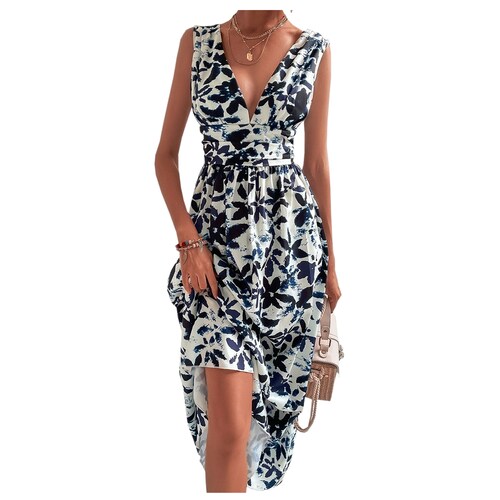Vestido Largo Dama Mujer Estampado Casual De Playa Escotado