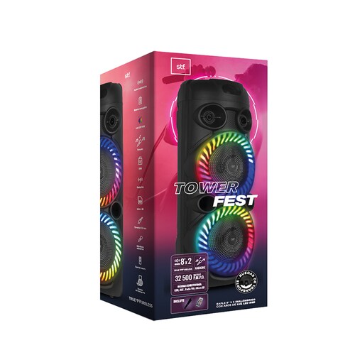 Bocina Inalámbrica Tower Fest Stf 8" Con Luz RGB