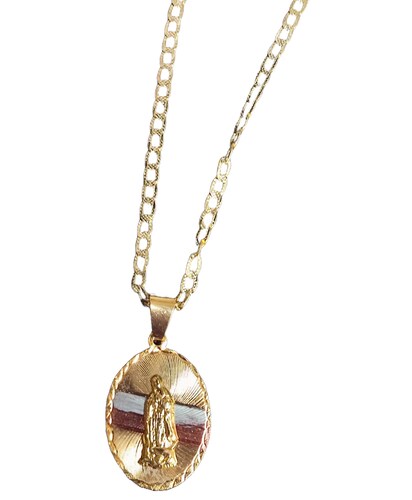 Collar Virgen de Guadalupe, de oro laminado de 18 kilates, joyeria religiosa