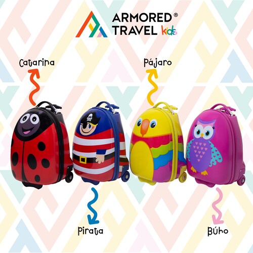 Maleta de viaje niñas niños carry-on mochila rígida infantil con ruedas 16 kínder Preescolar usos múltiples Edades 2 a 6 años Armored kids Pájaro