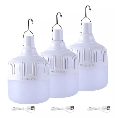 Portatil Recargable Emergencia Usb 80w Lámpara Foco Led 3pzs