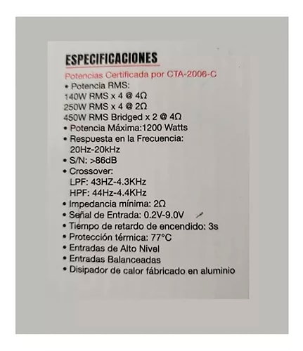 Amplificador Mtx Audio Clase D De Rango Completo Tnl600-4