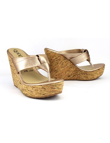 Plataforma Para Mujer Pata De Gallo Forrada En Corcho-Color Oro Rosado