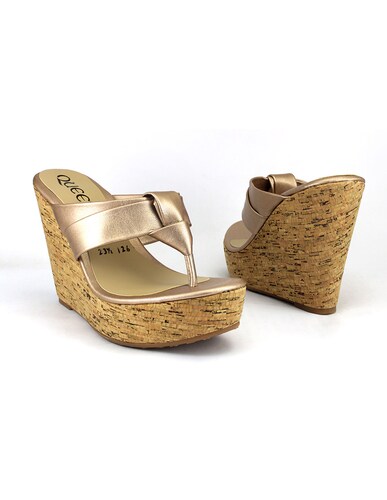 Plataforma Para Mujer Pata De Gallo Forrada En Corcho-Color Oro Rosado