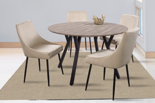 Comedor Sul 4 Sillas Beige Redondo Tubular Negro.