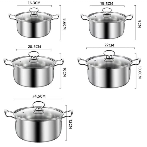 Batería 5pcs Set Cacerolas Y Sarten Acero Inoxidable 410