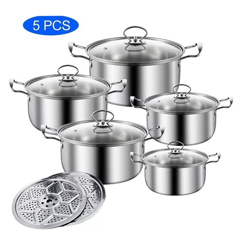 Batería 5pcs Set Cacerolas Y Sarten Acero Inoxidable 410