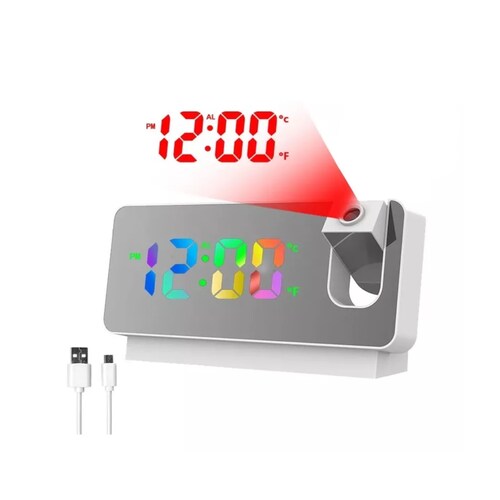Reloj Despertador Digital Proyector Inalámbrico 11 Color Led Blanco