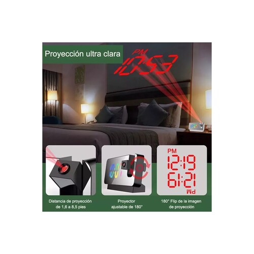 Reloj Despertador Digital Proyector Inalámbrico 11 Color Led Blanco