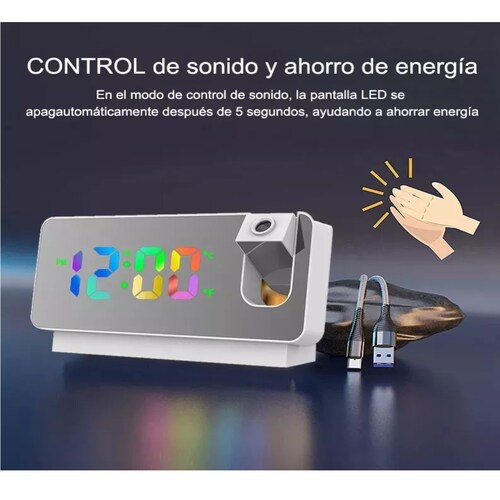 Reloj Despertador Digital Proyector Inalámbrico 11 Color Led Blanco