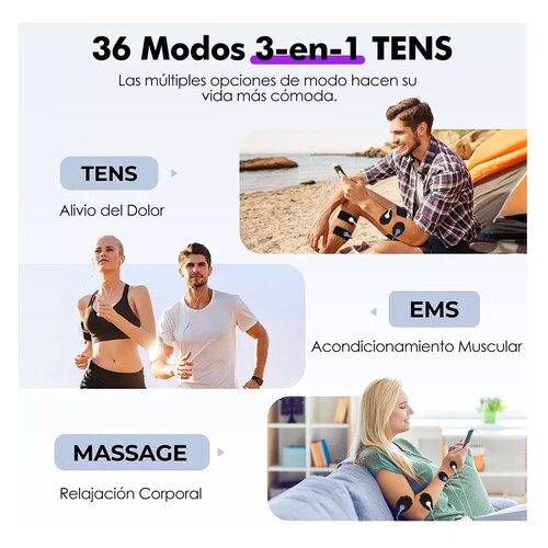 36 Modos Tens Ems Estimulador Muscular Masajeador De Pulso Negro