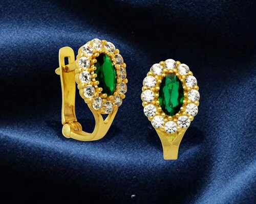 Arete Arracada Oro 10k Horoz Almendra tono verde Si171.