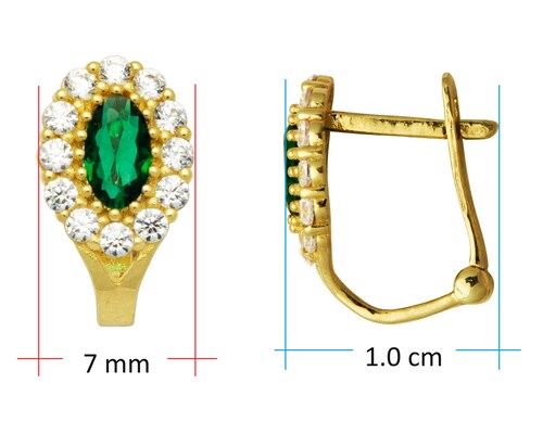 Arete Arracada Oro 10k Horoz Almendra tono verde Si171.